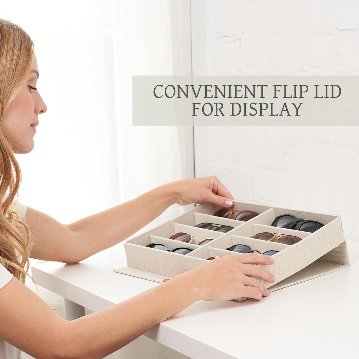 ZICOTO Beautiful Sunglass Storage Organizer For 8 Pairs - A Stylish Linen Case Protects and Displays All Your Glasses - The Perfect Storage Organizer To Hold Multiple Glasses Safe and Dust Free ZICOTO