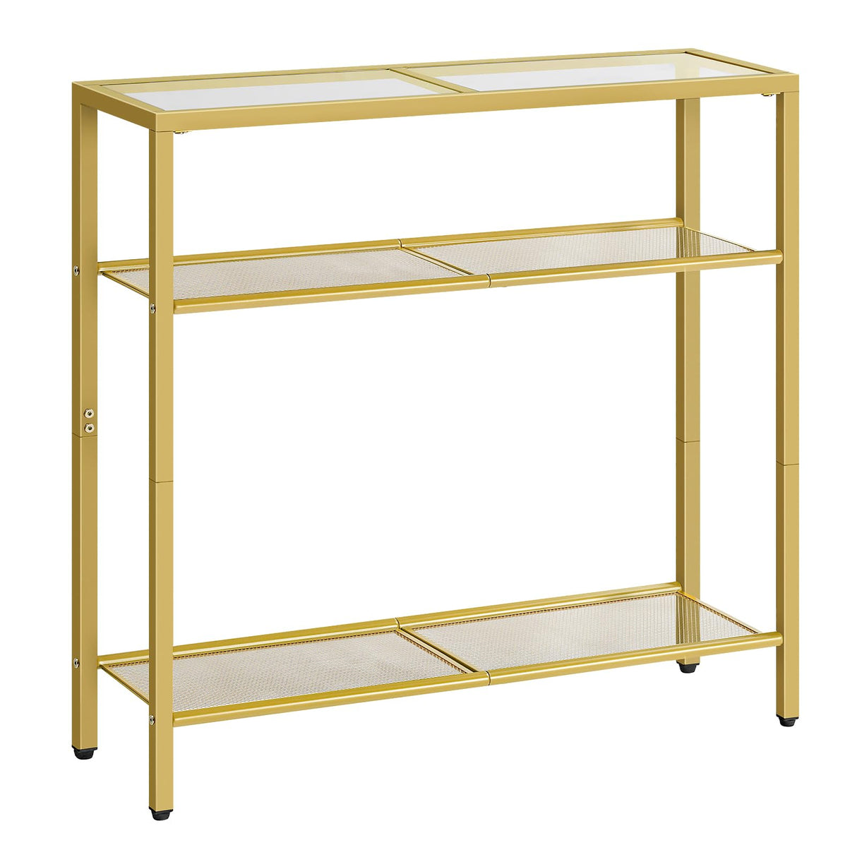 HOOBRO 29.5" Narrow Console Table, 3-Tier Tempered Glass Sofa Table, Small Side Table, Modern Entryway Table, for Entrance, Living Room, Foyer, Hallway Bedroom, Gold GD21XG01G1 HOOBRO
