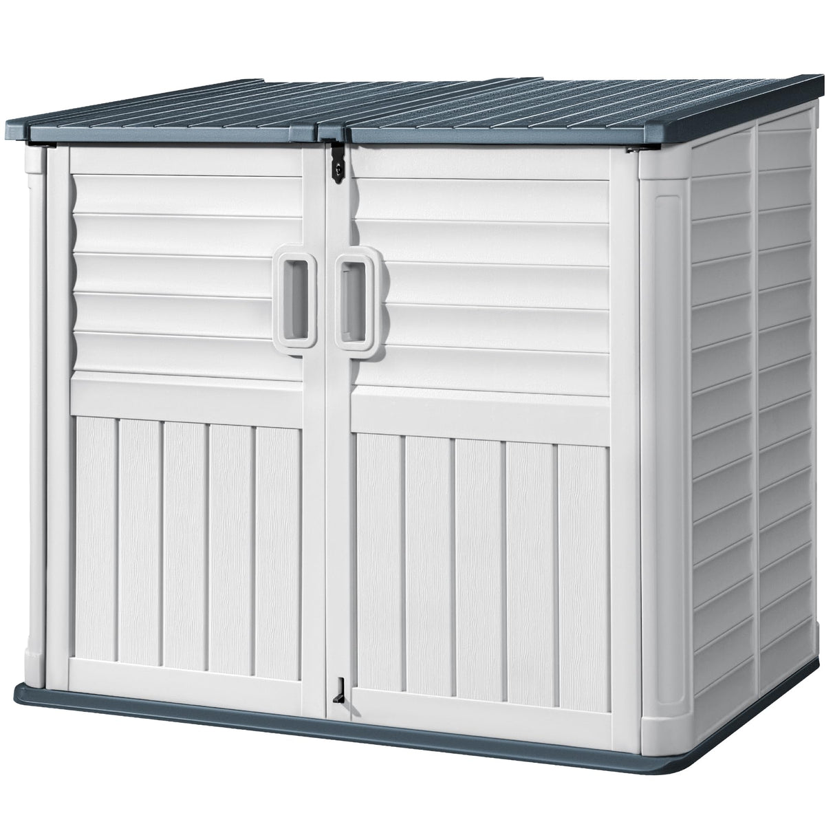 Devoko Resin Outdoor Storage Shed, 34 Cu Ft Outdoor Storage Cabinet Without Shelf, Waterproof, Double Locks, Resin Storage for Trash Can, Garden Tools, Pool Supplies (Beige) Devoko