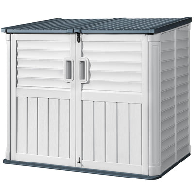 Devoko Resin Outdoor Storage Shed, 34 Cu Ft Outdoor Storage Cabinet Without Shelf, Waterproof, Double Locks, Resin Storage for Trash Can, Garden Tools, Pool Supplies (Beige)