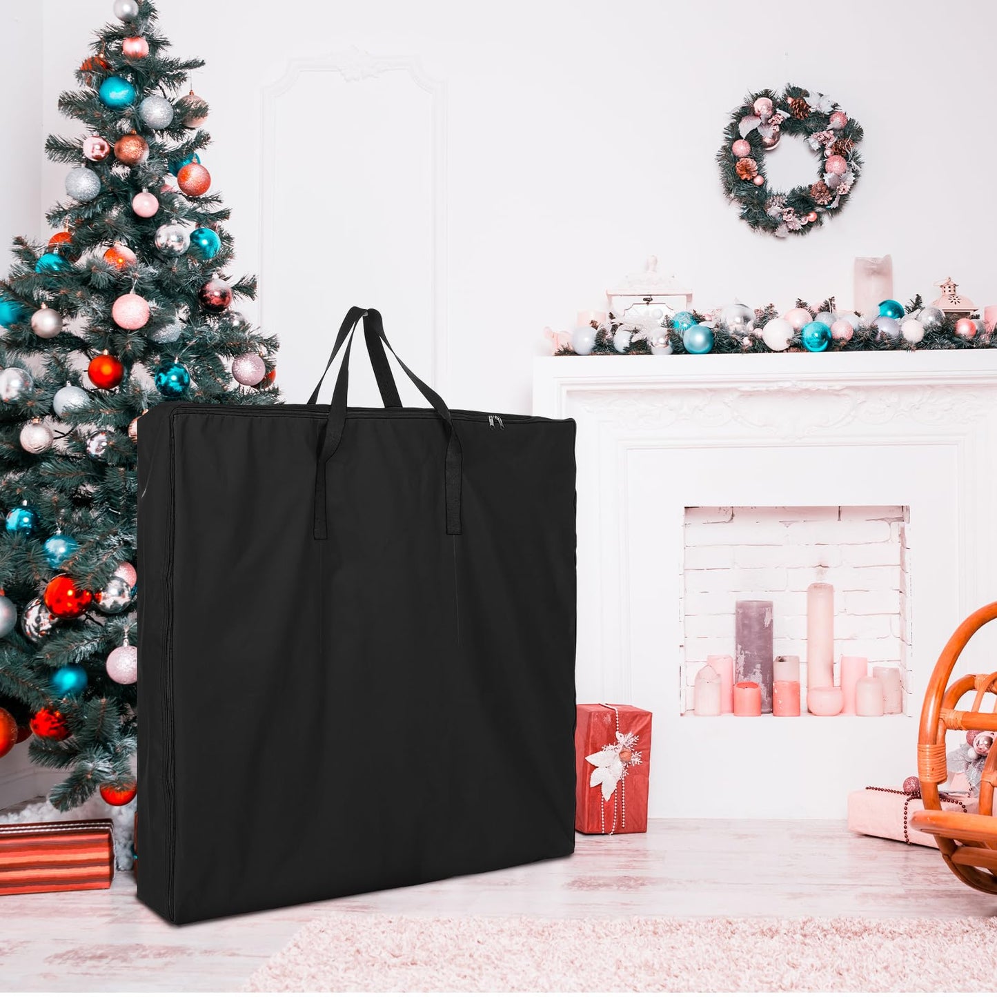 Oudain Pop Up Christmas Tree Storage Bag Large Tree Storage Container Oxford Polyester Christmas Tree Bag with Handles and Zippers for Pop Up Christmas Tree Decorations (Black,34 x 34 x 4.7 Inch)