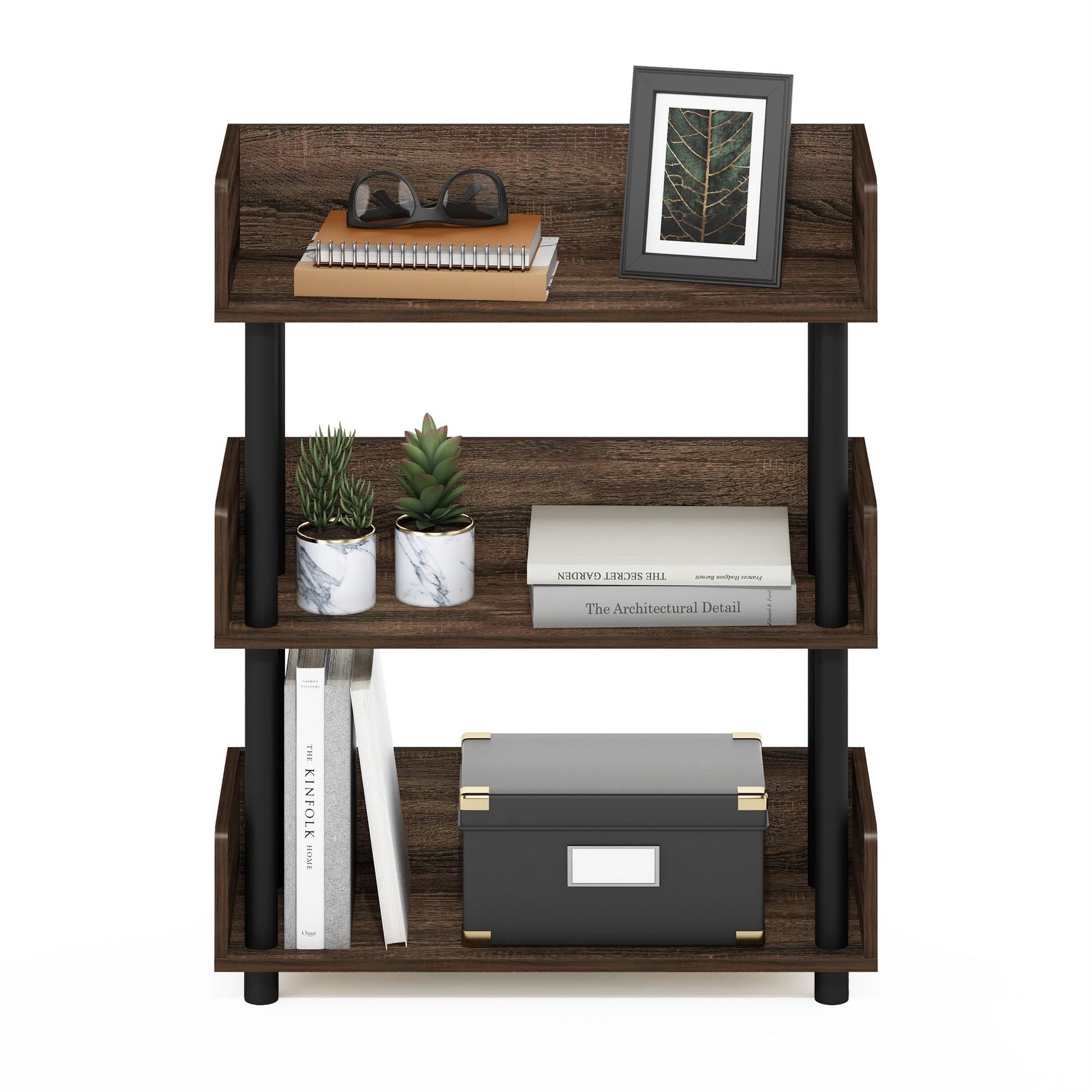 Furinno Turn-N-Tube 3-Tier Toolless Freestanding Multipurposes Display Rack, Walnut - WoodArtSupply