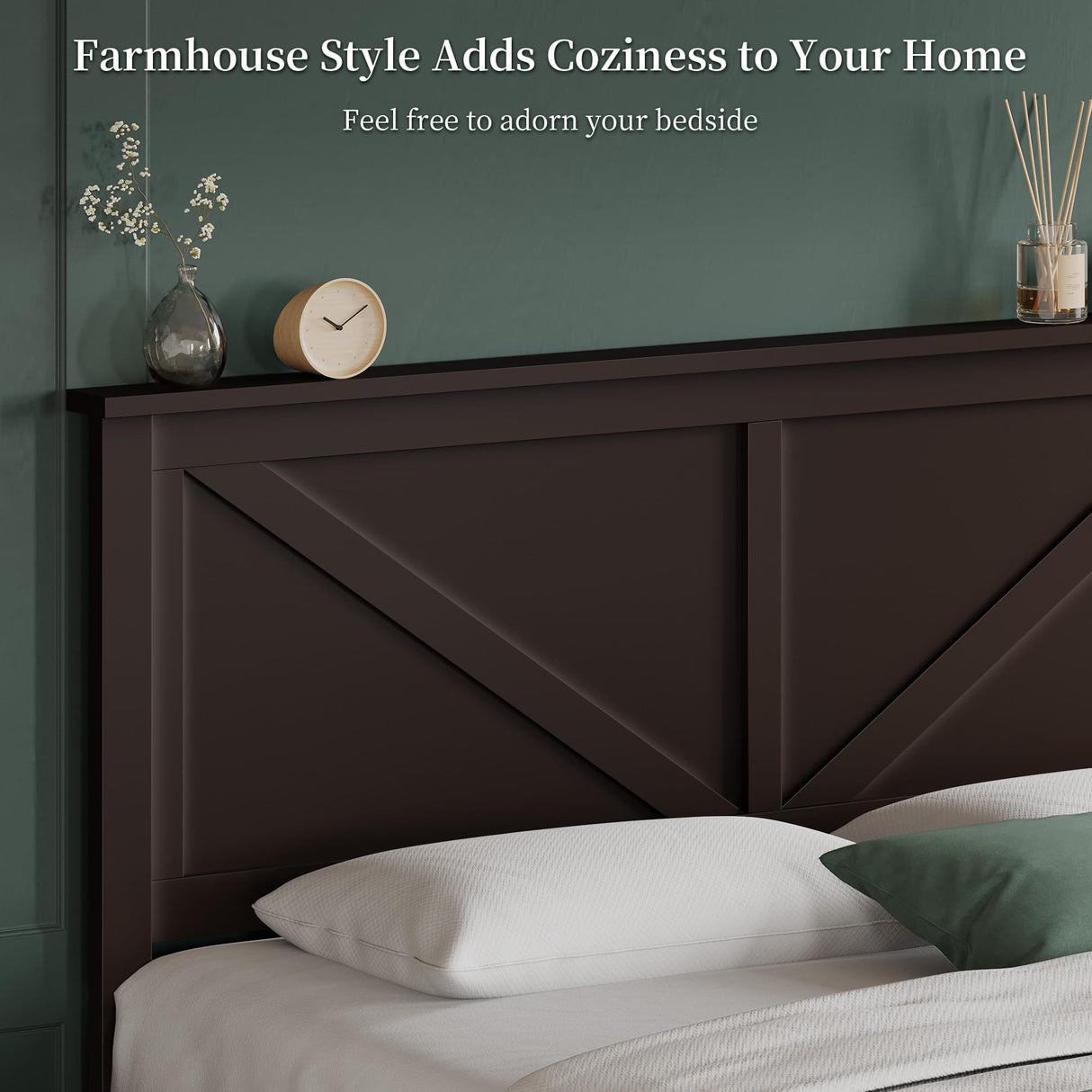 Yaheetech Wood Bed, Rubber Wood Platform Bed Frame with Headboard/Wood Slats, Farmhouse Style, No Box Spring Needed, Mattress Foundation, Noise-Free, Easy Assembly, Queen Size, Espresso Yaheetech