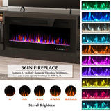 LEMBERI Fireplace tv Stand with 36 inch Fireplace Up to 80" TVs,LED Light Entertainment Center and Storage, 70" Modern Wood Media TV Console with Highlight Cabinet for Living Room (Black) LEMBERI