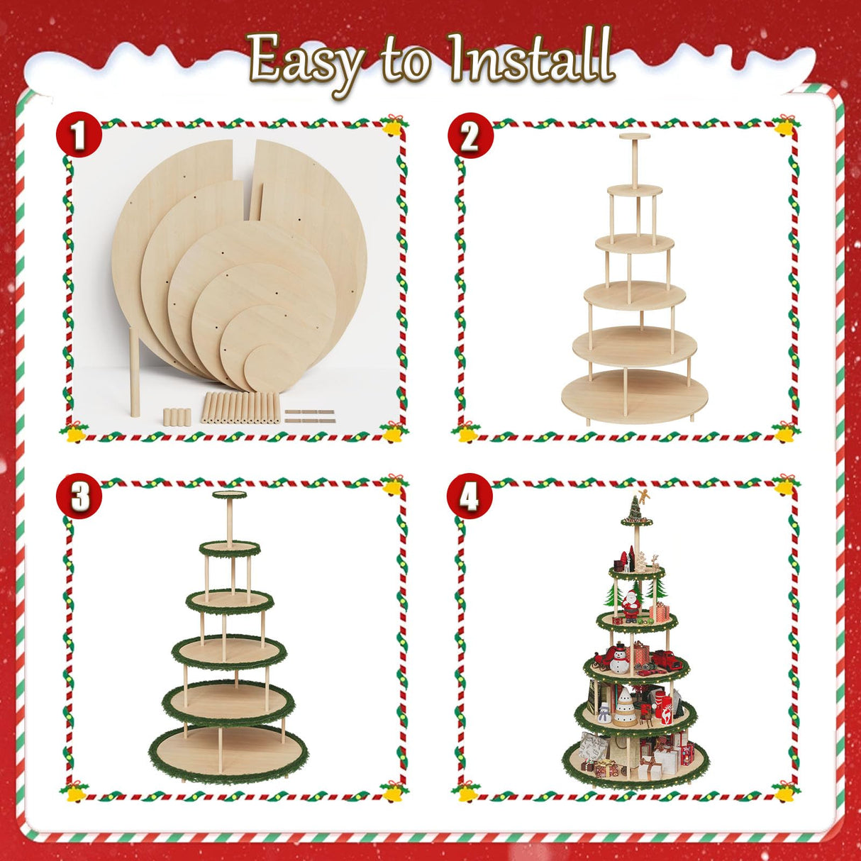 Annzoe 6-Tier 72-Inch Christmas Village Display Stand - Wooden Tree-Style Bookshelf for Holiday Ornaments, Easy Assembly No-Tools-Needed Holder Annzoe