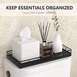 Toilet Paper Basket Organizer – Oak Wood Toilet Tank Tray with Metal Frame, Back of Tank or Top Bathroom Counter Storage – Black Modern Decor Focusonit