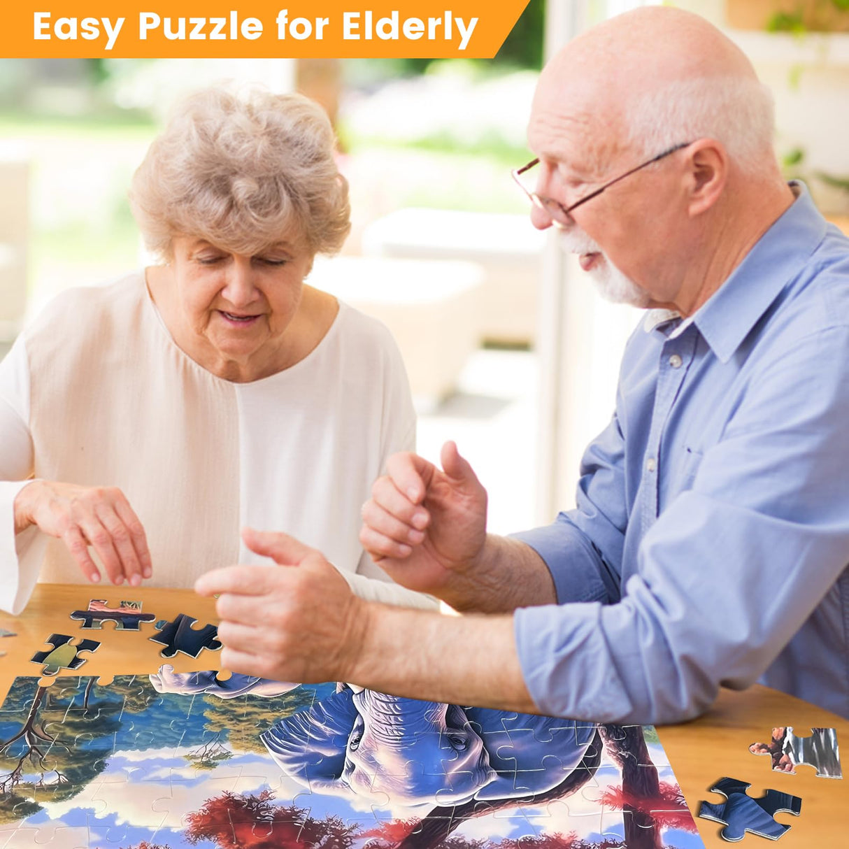 100 Piece Big Piece Jigsaw Puzzle for Seniors Elephant Forest Dementia Large Piece Puzzles for Seniors- Alzheimer's Activity for Adults Puzzle- Best Memory Game for Patiens in Nursing Home 15" x 19" WSCXSC