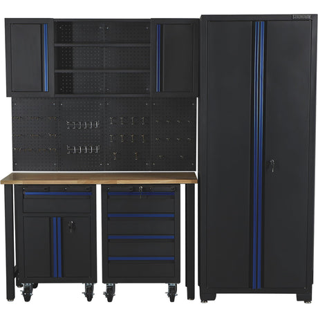 Strongway Steel Garage Storage System with Drawers, Pegboard, Shelves, Tabletop, 2 Rolling Cabinets, 81.5in. x 75.7in. Strongway