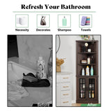 AMERLIFE Curved Corner Storage Cabinet, 65" Tall Freestanding Bookcase with Glass Doors & Adjustable Shelves, 5-Tier Corner Display Cabinet for Living Room, Bathroom, Laundry Room, Espresso AMERLIFE