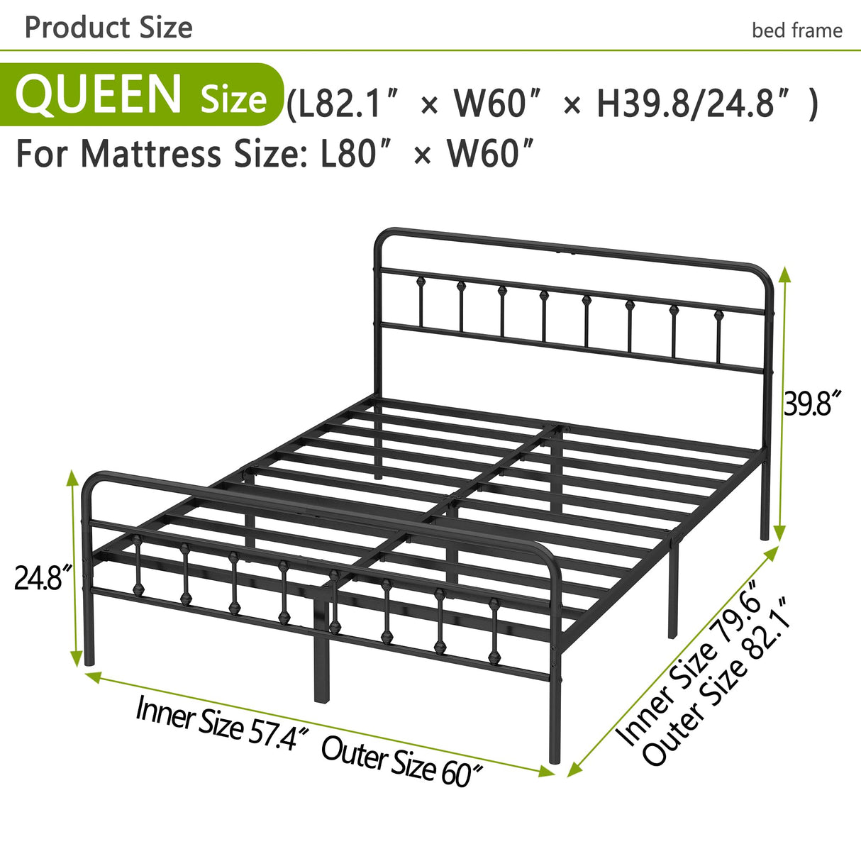Kujielan Metal Bed Frame - Structurally Stable Heavy Duty Steel Slat Supported Queen Bed Frames,No Box Spring Needed for Easy Removal and Transport. Kujielan