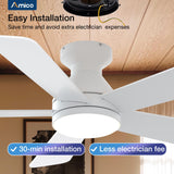 Amico Ceiling Fans with Lights, 42 Inch Low Profile Ceiling Fan with Light and Remote Control, Flush Mount, Reversible, 3CCT, Dimmable, Quiet, White Small Ceiling Fan for Bedroom Outdoor/Indoor Use Amico