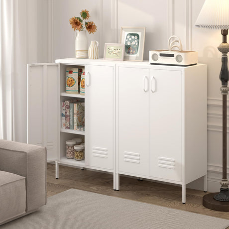 IRONFFICE Metal Storage Cabinet,2 Door Metal Locker Storage Cabinet,White Accent Locker Cabinet with Shelves,Sideboard Cabinet for Living Room,Entryway IRONFFICE