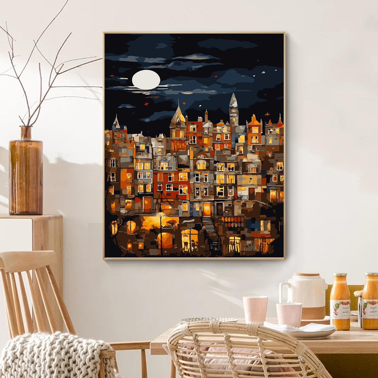 PRASIO Paint by Numbers Kit for Adults Beginner, Moonlight House Adult Paint by Number Kits, DIY Acrylic Paint by Numbers Kit for Adults Canvas for Home Decor Gift 16x20 Inch PRASIO