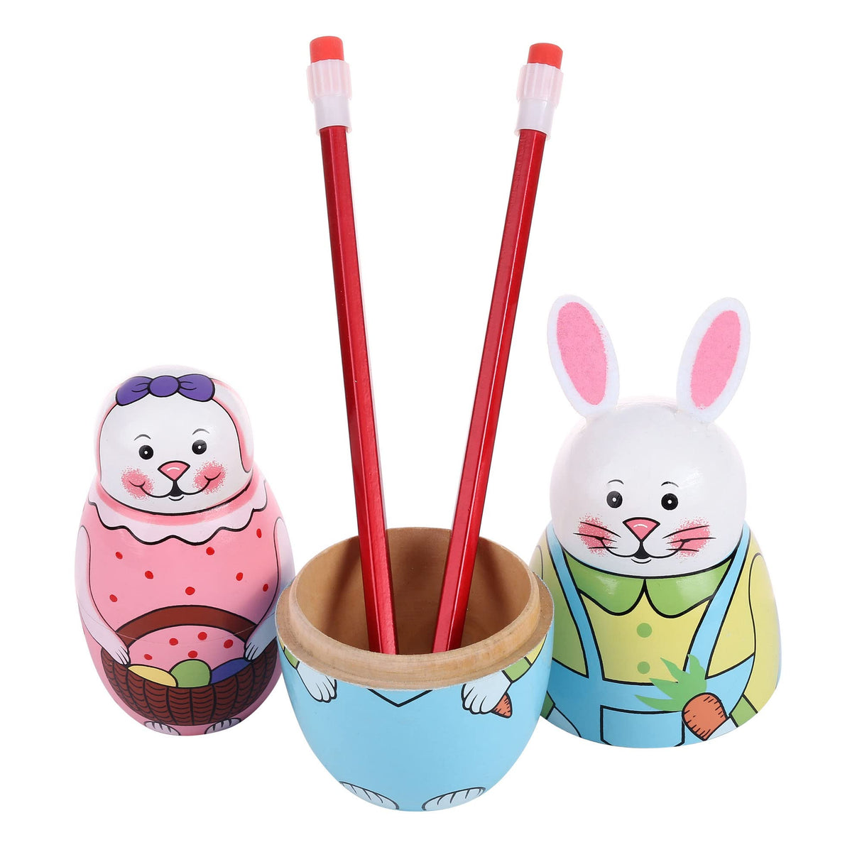 Yoption 5Pcs Russian Matryoshka Dolls Handmade Wooden Rabbit Bunny Nesting Dolls Set for Kids Christmas Easter Birthday Toy Gift Home Decoration (Rabbit) Yoption