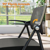 FYLICA Stackable & Foldable Office Chair Set of 2, Folding Desk Chair with Flip-Up Armrest, Breathable Mesh, Thick Seat Cushion & Rocking Backrest, Conference Room Chair with Wheel (Black) FYLICA