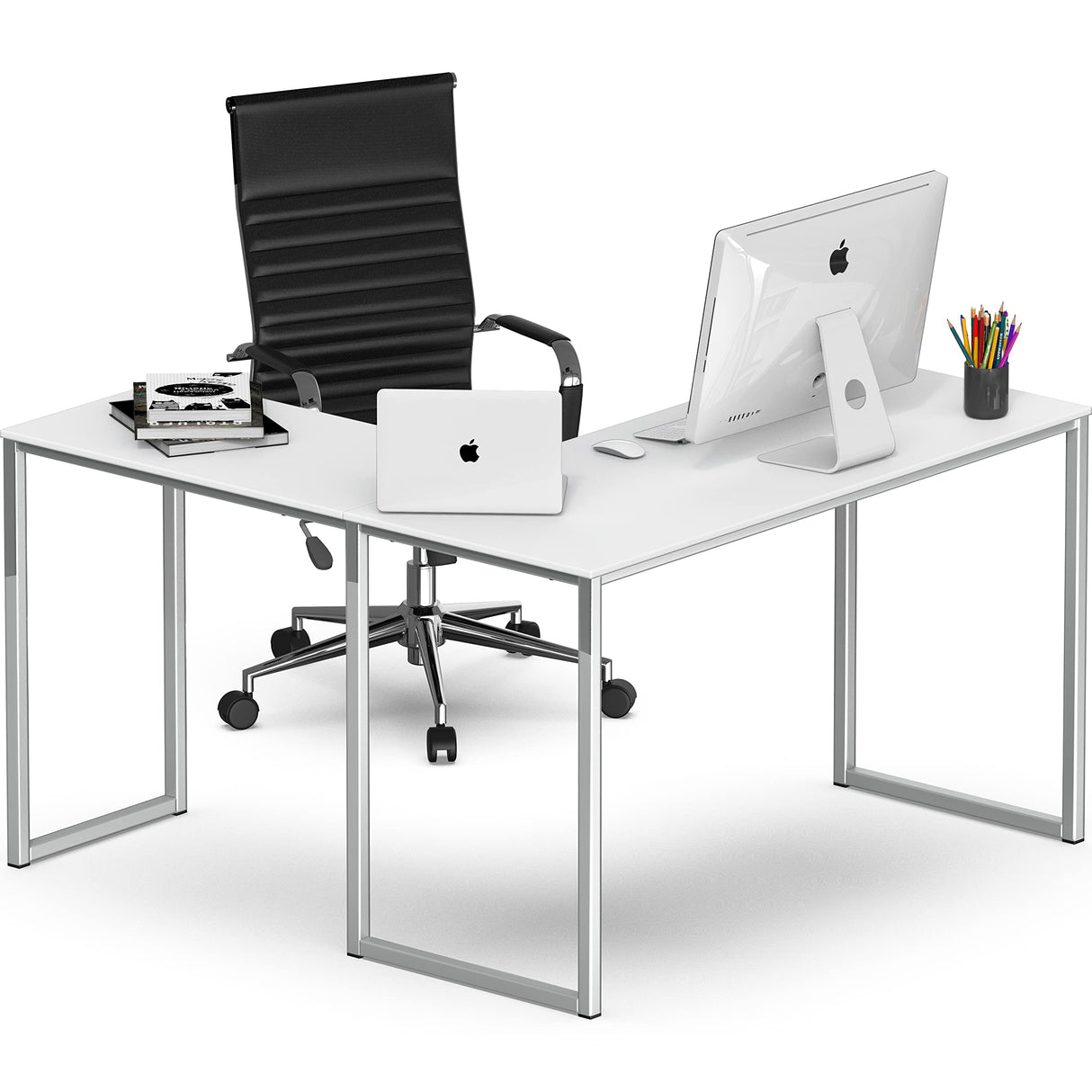SHW 48-Inch Mission L-Shaped Home Computer Desk, White SHW