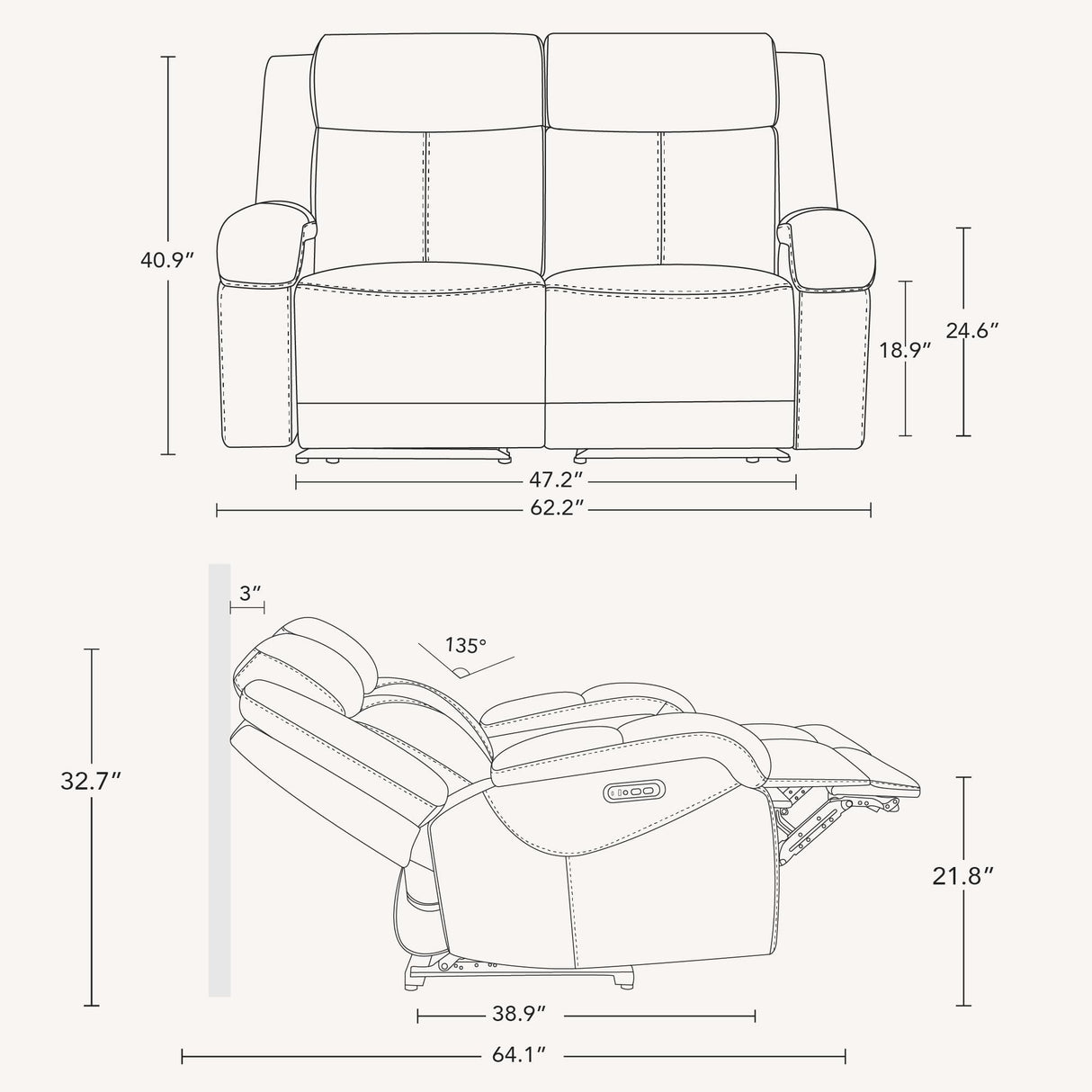 Watson & Whitely Genuine Leather Power Loveseat Recliner Sofa, 2 Seat Wall Hugger Reclining Sofa with Power Headrest & Charging Ports, Dual Recliner Sofas for Living Room, RV, Saddle Brown Watson & Whitely