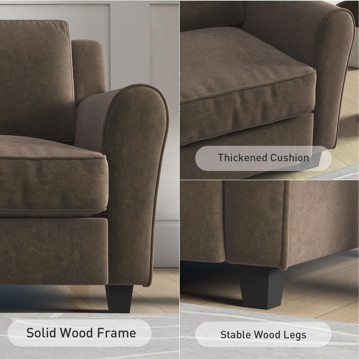 Bonzy Home 80.7" Brown Couch, 3 Seater Sofa for Living Room, Modern Comfy Couches with Thick Cushion for Home Apartment Office Bonzy Home