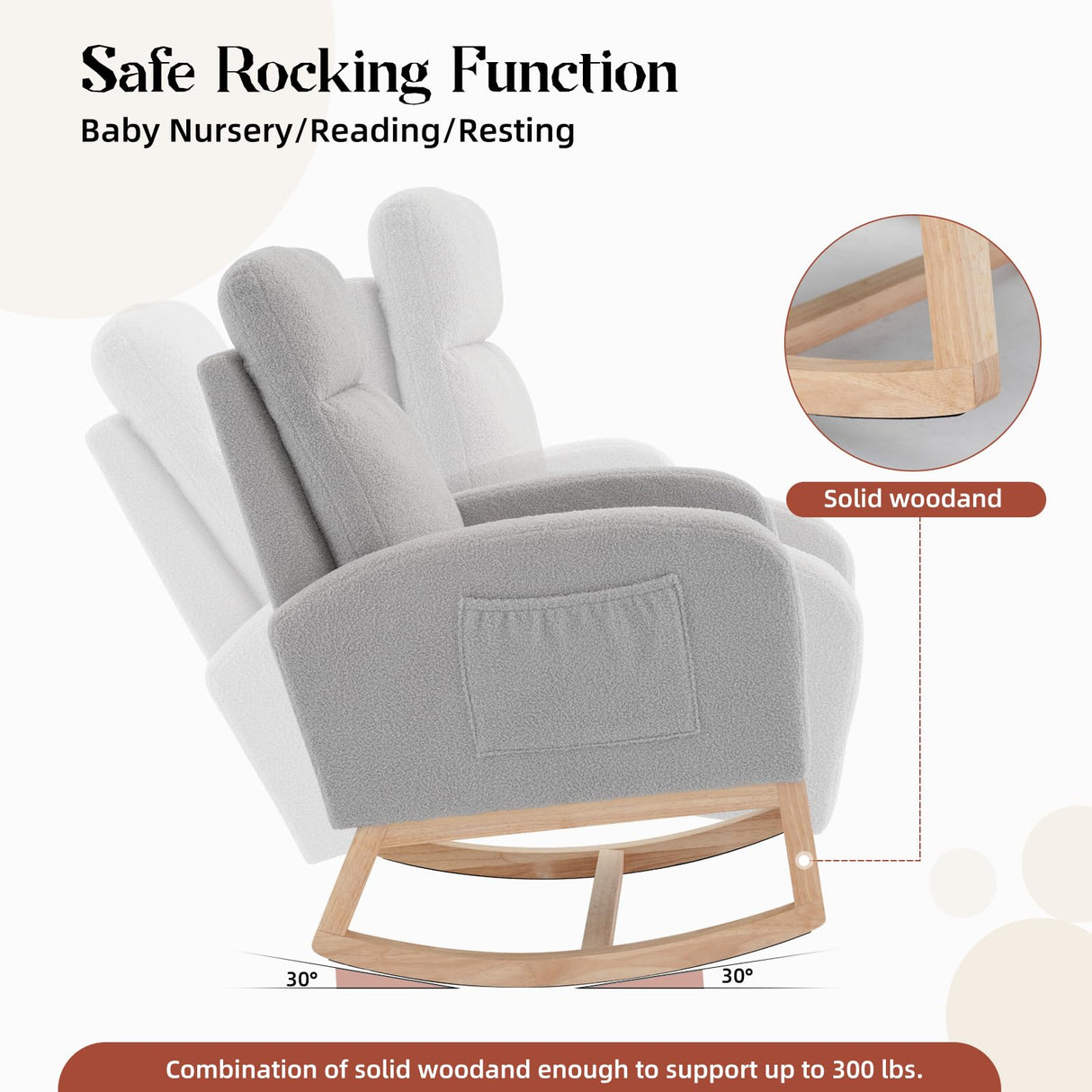 SLEKVERSA Modern Nursery Rocking Chair,Teddy Upholstered Glider with 26" High Backrest, Padded Seat for Living Room, Bedroom, Reading SLEKVERSA