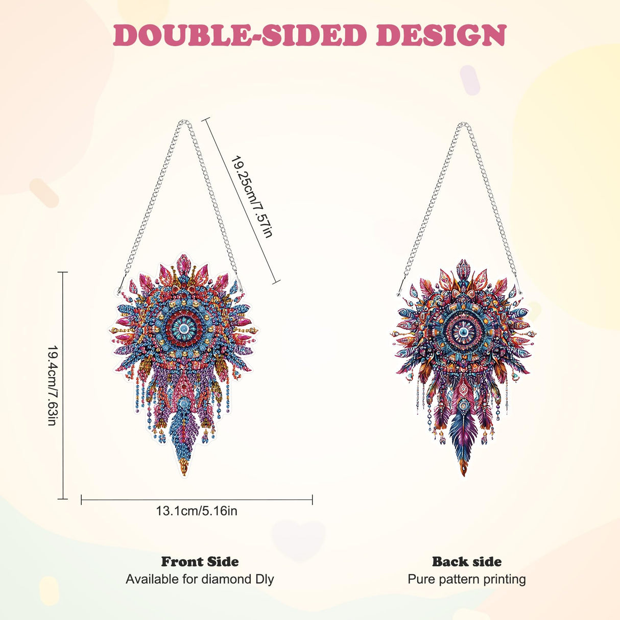 HEIBAGO Dreamcatcher Hanging Diamond Art Kits for Adults, Special Shaped Crystal Diamond Painting Ornament Kit, DIY Double-Sided Pattern Window Pendant Gem Art Kit for Home Wall Decor 8.3x8.3inch HEIBAGO