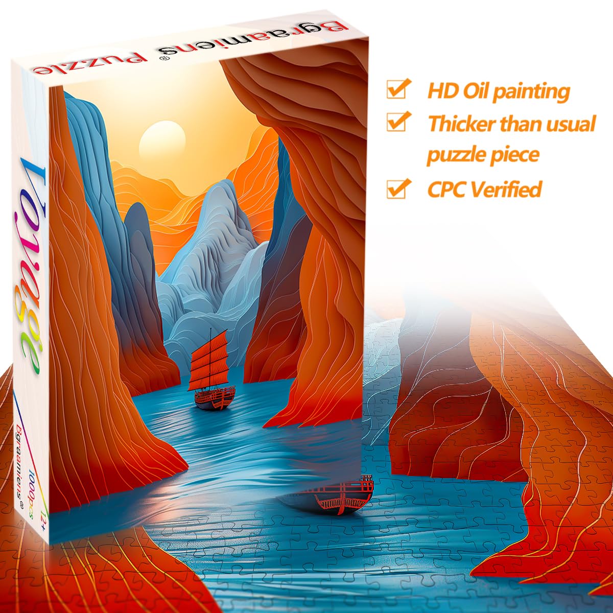 Bgraamiens Puzzle-Voyage- Puzzles for Adults 1000 Pieces, Difficult Challenge Jigsaw Puzzles, Autostereoscopy River Mountains with Sunset Scene Art Puzzles as Wall Decor Impossible Puzzle Bgraamiens