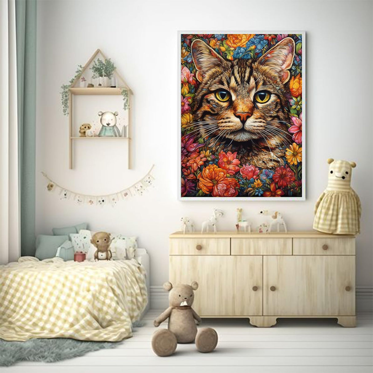 KICHANG Flower Cat Diamond Painting Kits,5D Diamond Painting Diamond Art,Round Full Drill Diamond Art Kits Diamond Dots Crafts for Home Decor Gift-12x16in KICHANG