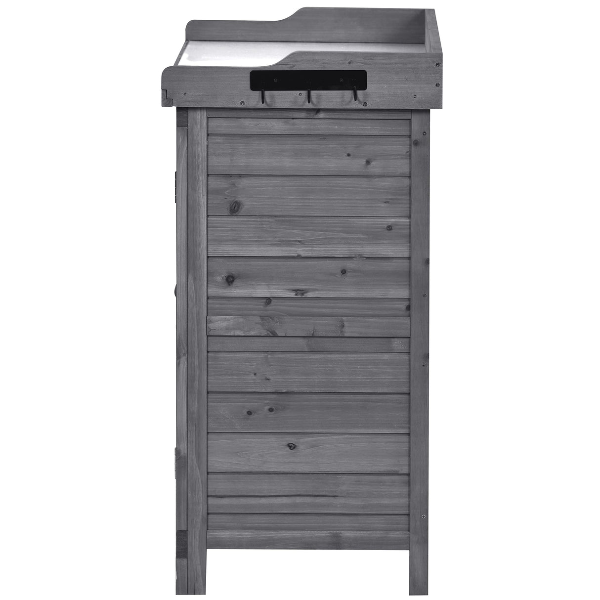 FAVSH 39" Outdoor Wooden Storage Cabinet with Metal Tabletop, Potting Bench with 2-Tier Shelves and Side Hook, Outdoor Cabinet for Garden Patio Backyard Lawn, Grey FAVSH