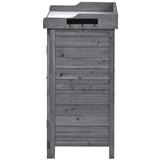 FAVSH 39" Outdoor Wooden Storage Cabinet with Metal Tabletop, Potting Bench with 2-Tier Shelves and Side Hook, Outdoor Cabinet for Garden Patio Backyard Lawn, Grey FAVSH