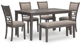 Signature Design by Ashley Wrenning Modern Diamond Patterned Dining Table with 4 Upholstered Chairs and Bench, Set of 6, Gray & Light Gray Signature Design by Ashley