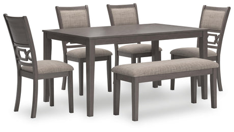 Signature Design by Ashley Wrenning Modern Diamond Patterned Dining Table with 4 Upholstered Chairs and Bench, Set of 6, Gray & Light Gray Signature Design by Ashley