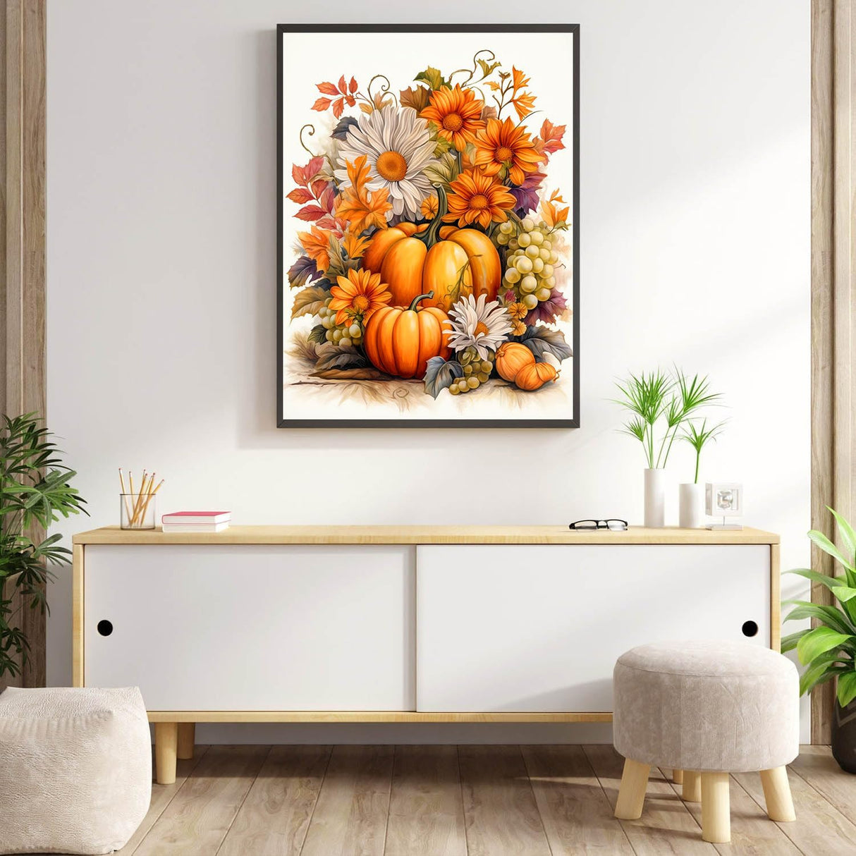 Pumpkin Diamond Art Kits for Adults-DIY 5D Fall Diamond Painting Kits for Adults Beginners, Full Drill Paint with Diamonds Art Painting Thanksgiving Flowers Crafts for Home Wall Art Decor 12x16in Meothan