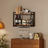 Homeiju Wall Mounted Wine Rack, Bottle & Glass Holder Wood-Metal Retro Wine Rack, Wine Bottles Display Wall Storage for Kitchen Dining Room Home Bar Homeiju