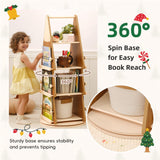OOOK Solid Wood Rotating Bookshelf Tower 4 Tier, 360°Display Floor Standing Spinning Bookshelf Tower, Small Corner Bookcase for Small Spaces, Kids Tree Book Shelf for Kids Rooms, Classroom, Nursery OOOK
