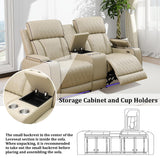 SIENWIEY Leather Recliner Sofa Set with LED Light, Power Reclining Couch Set with USB Port, Leather Couch Set 2 Pieces for Living Room Home Theater Seating（Beige，Sofa and Loveseat） SIENWIEY