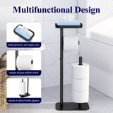 Kitsure Toilet Paper Holder Free Standing - Multifunctional & Rustless Toilet Paper Holder Stand for 4 Rolls, Anti-Slip Black Toilet Paper Holder with Shelf for Phones, Small Items, Black Kitsure