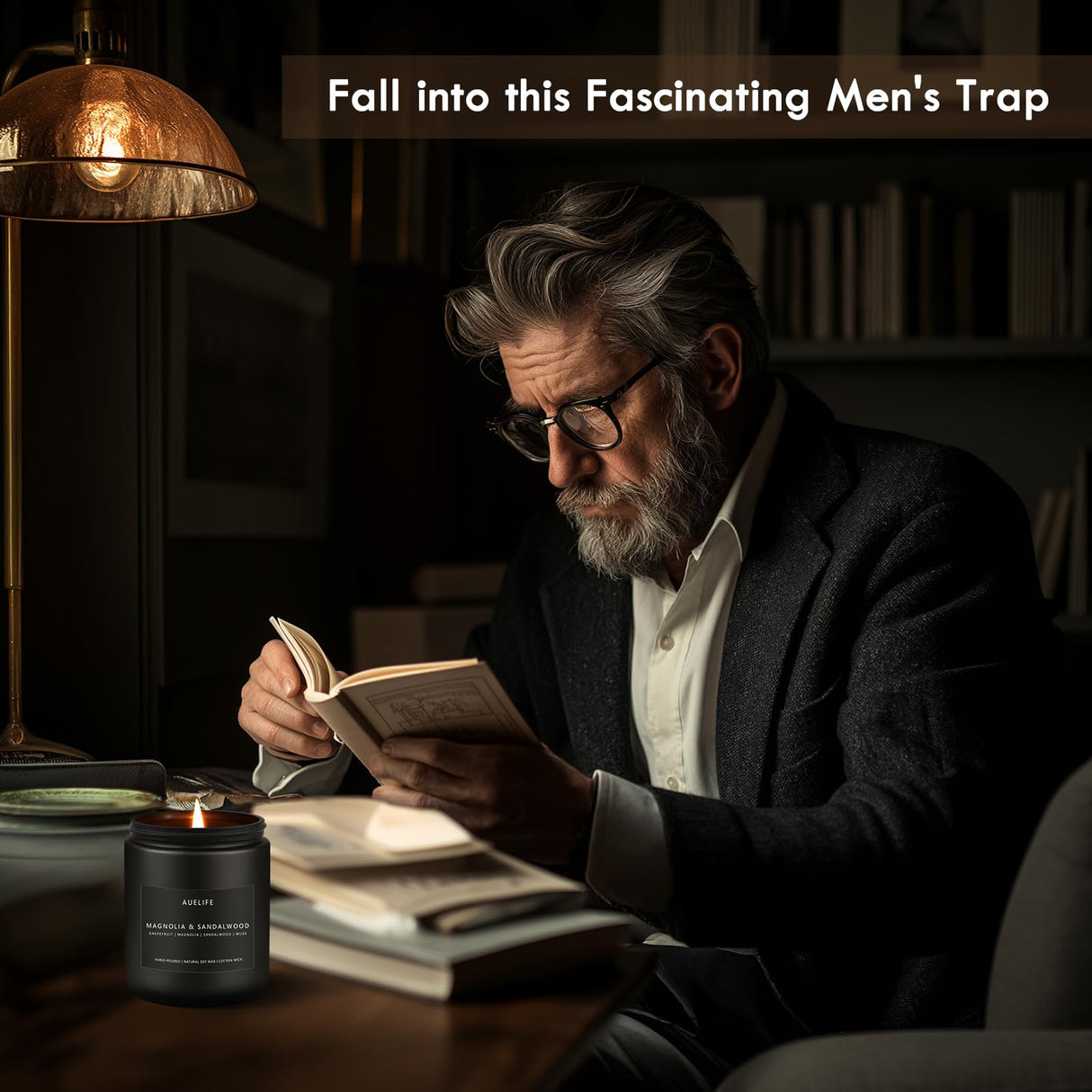 Scented Candles Set | Men Candle Set, Scented Candles for Home, Gifts for Men Aromatherapy Gift Set - 4 Pack Manly Gifts Soy Candle of Leather/Smoke & Vanilla/Oak/Lavender Auelife