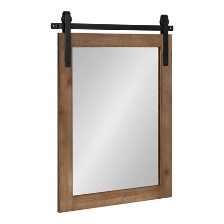 Kate and Laurel Cates Farmhouse Wood Framed Wall Mirror, 18 x 26, Rustic Brown, Barn Door-Inspired Rustic Mirrors for Wall Kate and Laurel