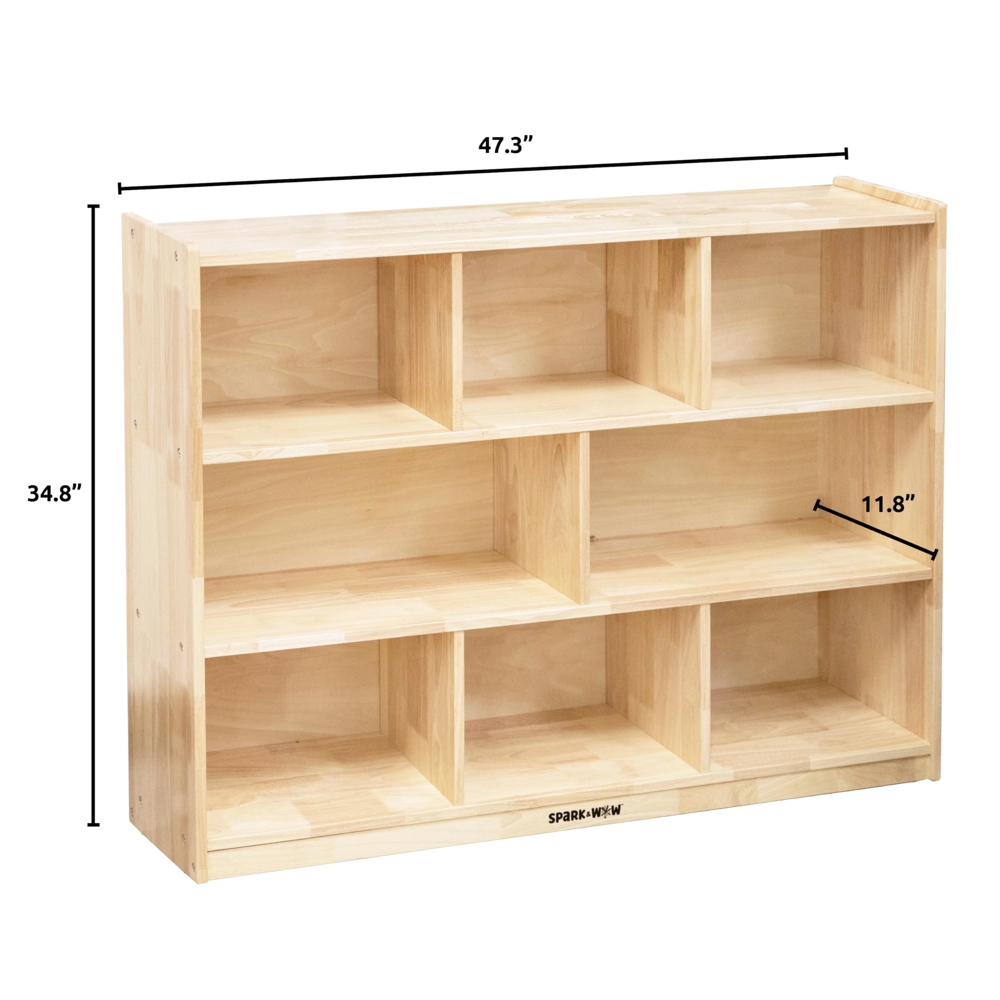 SPARK & WOW 8-Compartment Solid Wood Storage Cabinet - Toy Shelf Organizer for Kids - Shelves for Classroom - Includes Optional Wheels - WoodArtSupply