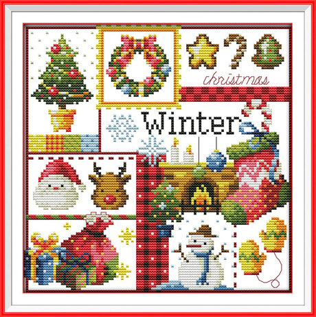 Awesocrafts 4 Pack Cross Stitch Kits, Four Seasons Easy Patterns Cross Stitching Embroidery Kit Supplies, Stamped or Counted (Four Seasons, Counted) Awesocrafts