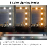 Yanosaku 15 Drawers Vanity Desk with Power Outlet, Makeup Table with Mirror and 13 LED Lights, 3 Color Lighting Modes, Brightness Adjustable, Glass Top Dressing Table, Vanity Set for Bedroom (Black) Yanosaku