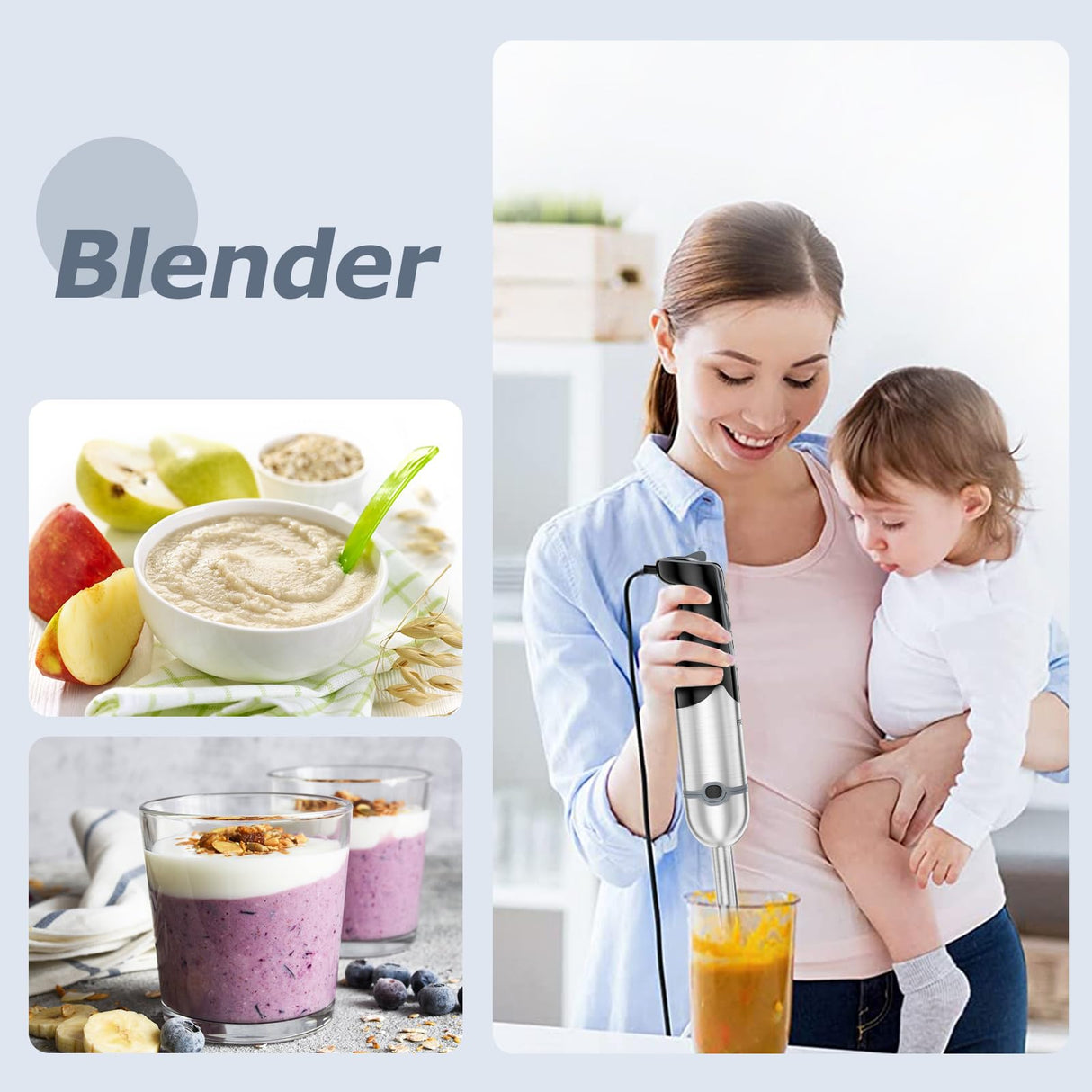 FRESKO Immersion Blender Handheld, 4-in-1 Stainless Steel Hand Stick Blender Electric with 12-Speeds & Turbo Mode, Powerful 500W Emulsion Blender with Beaker, Chopper & Whisk for Smoothies, Soup FRESKO