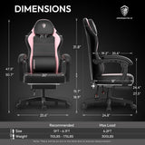 Dowinx Gaming Chair with Pocket Spring Cushion and Footrest, Ergonomic Game Chair with Massage Lumbar Support for Adults, High Back Leather Computer Chair for Office Gaming 300LBS, Pink Dowinx