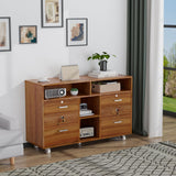 VINGLI Wide 4 Drawer File Cabinet with Lock, Wood Lateral File Cabinet with Open Shelves, Lockable Rolling File Cabinets for Home Office, Walnut File Cabinet Printer Stand, Letter Sized VINGLI