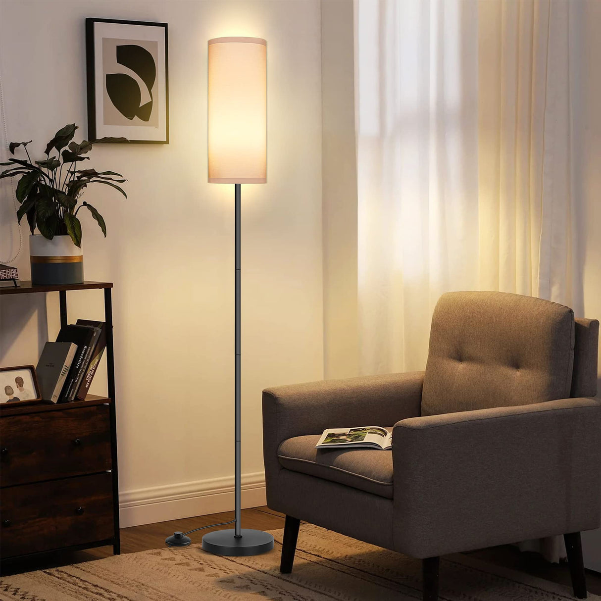 PARTPHONER Floor Lamp for Living Room, Modern Standing Lamps with Lampshade, Minimalist Tall Lamp with Foot Switch for Living Room, Bedroom, Kids Room, Office(Bulb Not Included) PARTPHONER