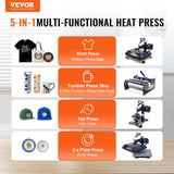 VEVOR 5 in 1 Heat Press Machine, Heat Transfer Machine with 30 oz Tumbler Press, 15 x 15 inch, 360° Swing Away T-Shirt Pressing, Fast Even Heating, for T-Shirts/Mugs/Plates/Hats, Black+Blue VEVOR