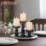 Inweder Wood Pillar Candle Holder: 3Pcs Rustic Black Candle Holders for Pillar Candles Wood Candle Holders Distressed Wooden Farmhouse Candle Holder Large Rustic Candle Holder for Fireplace Table Inweder