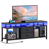 YATINEY TV Stand with LED Light and Power Outlets, Entertainment Center with Fabric Drawers and Open Shelves, TV Cabinet for TVs up to 50 Inch, Media Console for Living Room, Bedroom, Black DS03UDBB YATINEY