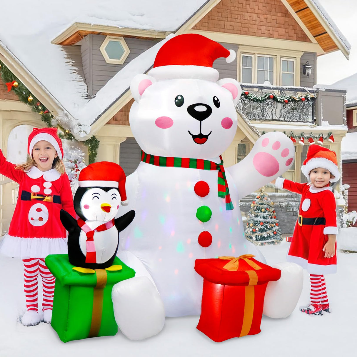 GUDELAK 6 Ft Christmas Inflatables Outdoor Decorations, LED Light Up Polar Bear and Penguin Inflatable Christmas Blow Up Yard Decorations for Garden Lawn Indoor Xmas Holiday Party Decor GUDELAK