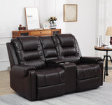 Large Massage Recliner Loveseat with Lumbar Heating, PU Leather Reclining Sofa Chairs, Ergonomic Living Room Chairs with Cup Holders and Remote Control, Brown COSVALVE