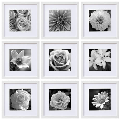 eletecpro 12x12 Picture Frames Set of 9, Classic Gallery Wall Frame Set Displays 8x8 Photo with Mat or 12x12 No Mat, Square Picture Frames Collage Wall Decor, White Home Decor for Hanging eletecpro
